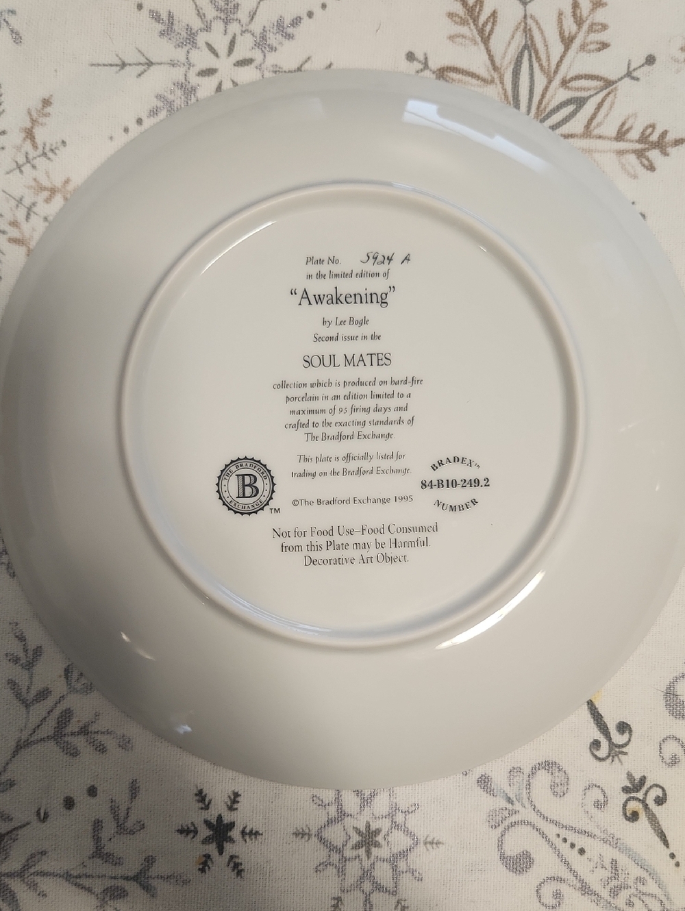 The Bradford Exchange White Decorative Plate "Awakening" - Soul Mates Collection